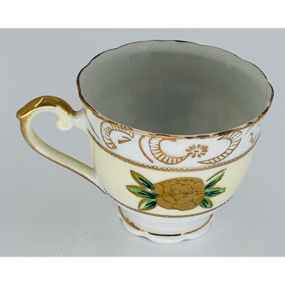 Wales China Japan Teacup Demitasse Hand Painted Beige Gold Green Rose Small - Picture 8 of 13